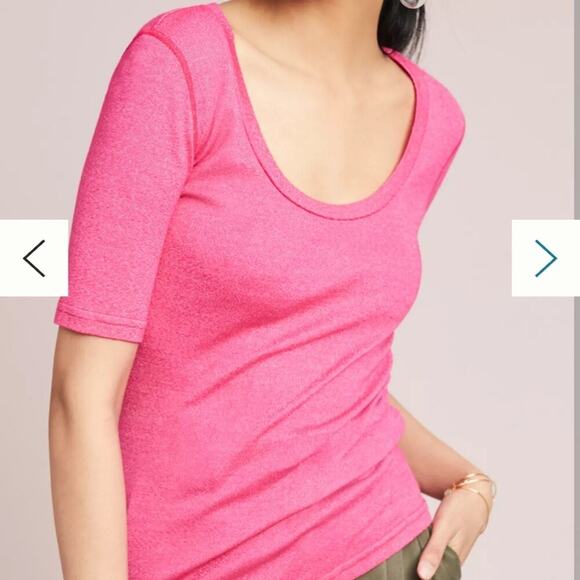 Anthropology by Michael Stars Shine Hot Pink Scoop Neck Top Size XS/S Short Sl - Picture 1 of 12